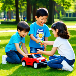 로보카폴리와 놀이 방법 - **

"A group of fully clothed children happily playing with Robocar Poli toys in a bright, sunny par...