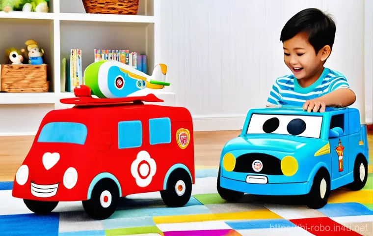 로보카폴리 팬 만들기 - **Prompt: Joyful Robocar Poli Imaginative Playtime**
    A bright, cheerful indoor playroom bathed i...