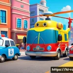로보카폴리 제작진 인터뷰 - A vibrant 3D scene featuring Robocar Poli, the brave and responsible police car, along with his dive...