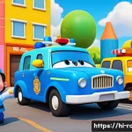 로보카폴리 애니메이션 역사 - A vibrant and detailed scene featuring the main characters of Robocar Poli in a friendly urban envir...