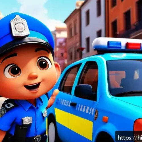 로보카폴리 캐릭터의 매력 - A vibrant and colorful scene featuring Poli, the brave and clever police car character from Robocar ...