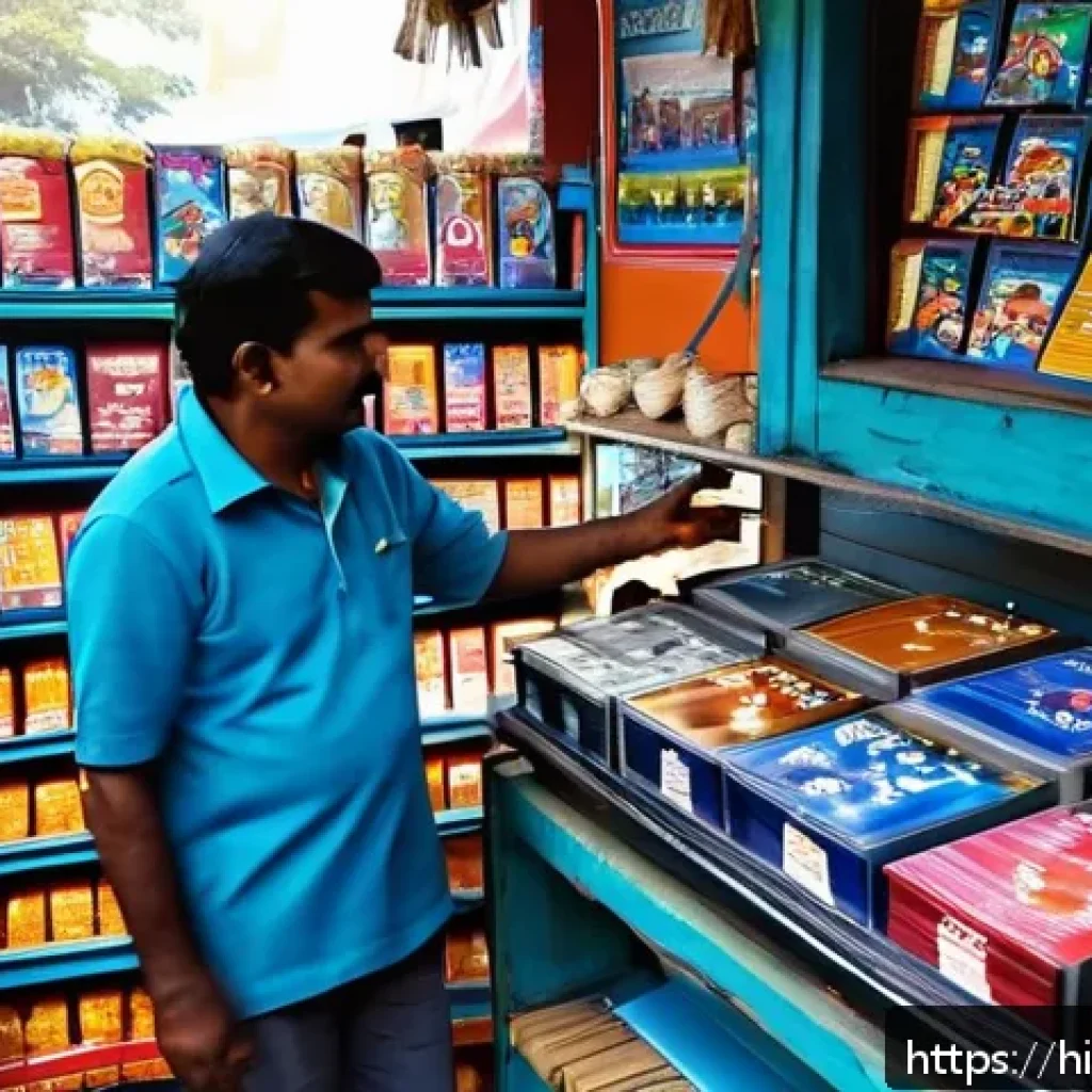 로보카폴리 DVD 판매 - A vibrant, detailed image of a trusted local Indian marketplace stall selling RoboCopoli DVDs, with ...
