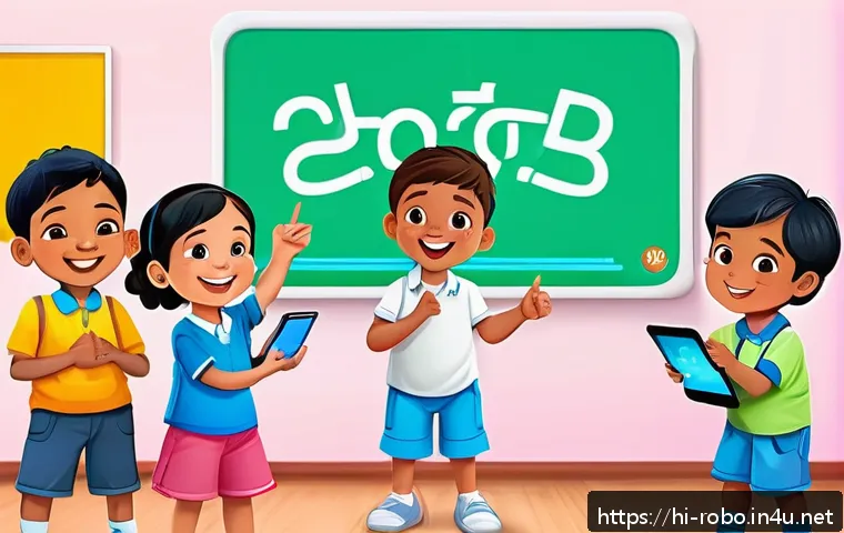 로보카폴리와 함께하는 안전 교육 - A vibrant and colorful classroom scene showing young Indian children wearing casual clothes and diap...