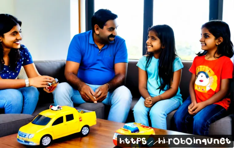 Home 17 로보카폴리 팬커뮤니티 - Photorealistic Indian family fan community gathering in a bright modern living room, children and pa...