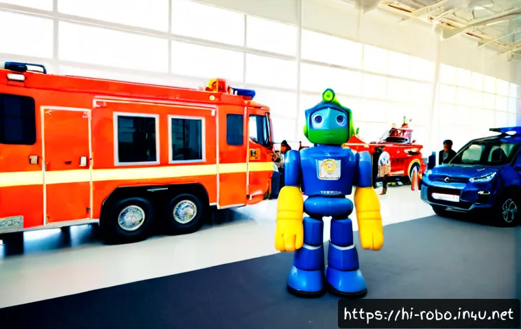 Home 17 로보카폴리 전시회 - Photorealistic family-friendly children’s robot vehicle exhibition in a bright modern convention hal...